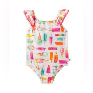 Kate Spade Popsicle One Piece Ruffle Bow Swimsuit in White Multi Size 12 Months